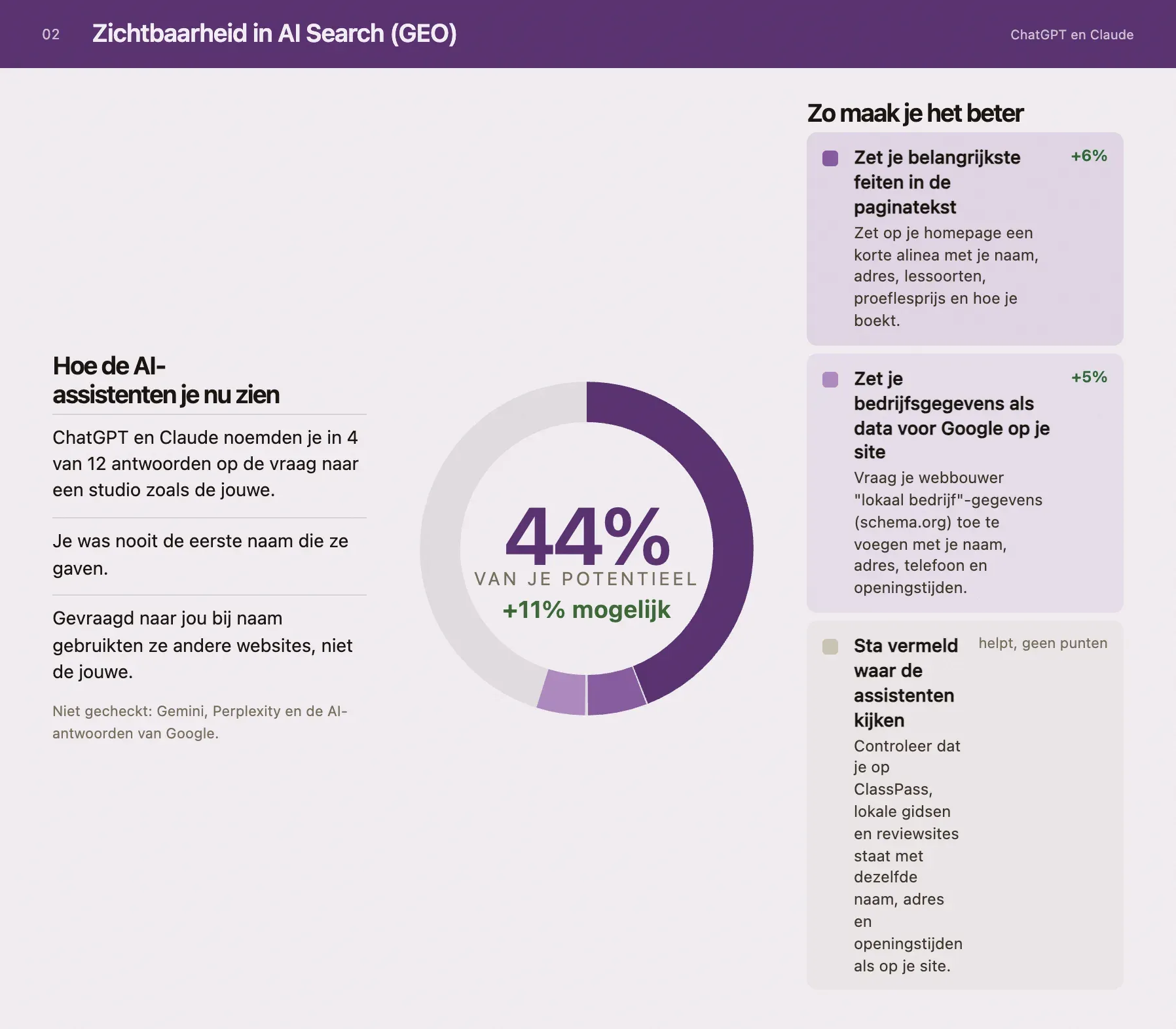 Schermafbeelding uit het voorbeeldrapport: Wat AI over je zegt