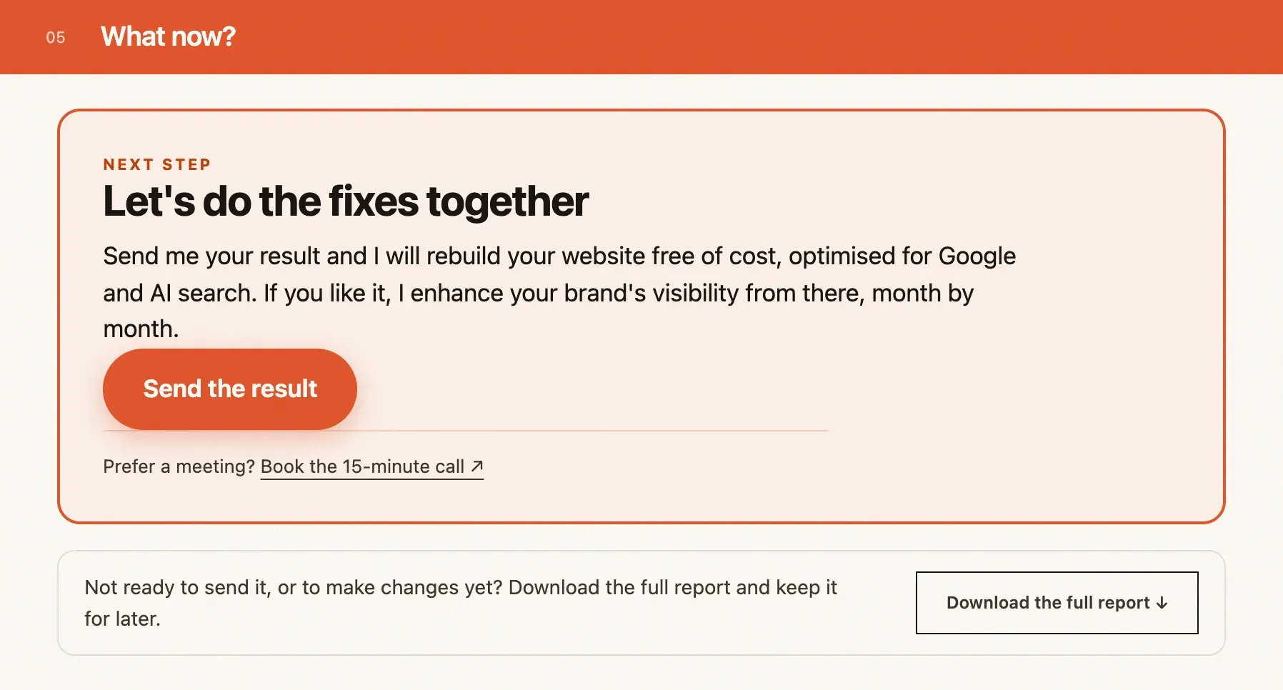 Screenshot from the example report: What now?
