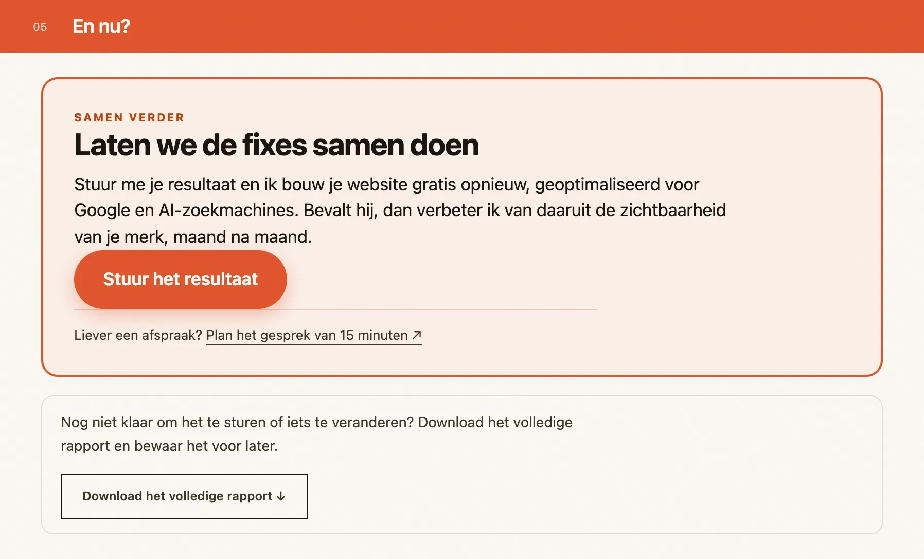 Schermafbeelding uit het voorbeeldrapport: En nu?